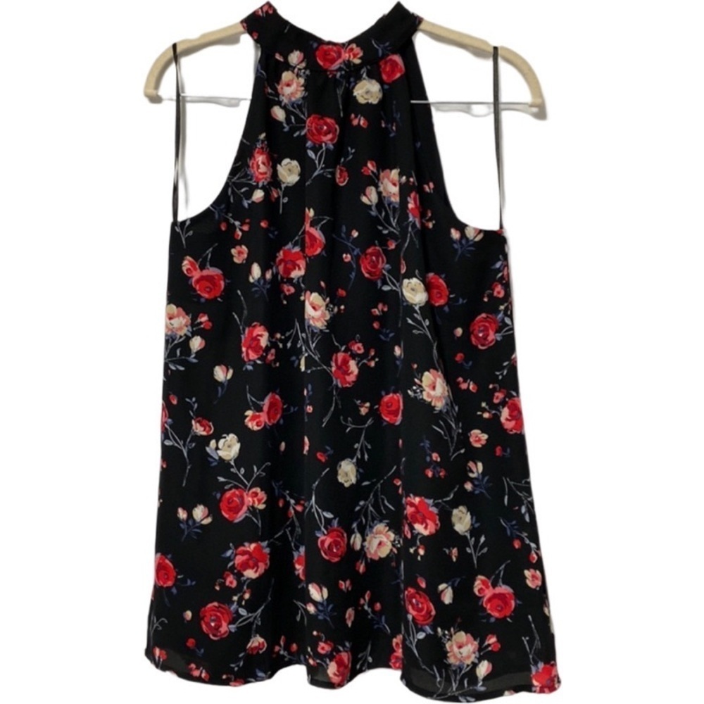 Gibson Black Rose Floral Halter Neck Swing Blouse Size Medium - Picture 2 of 8